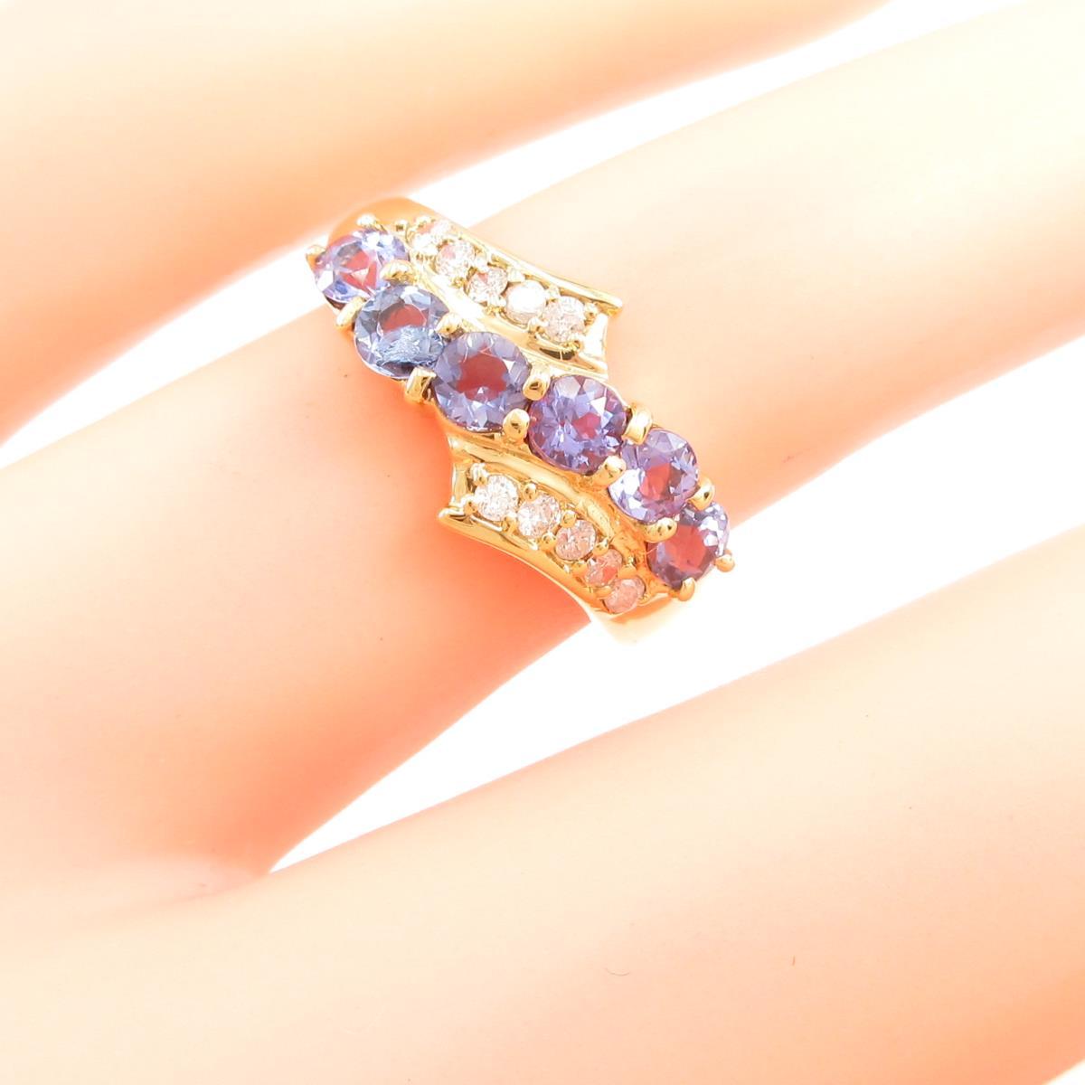 海外販売× 美品 K18YG 大粒!タンザナイト4.791ct ダイヤ リング 指輪