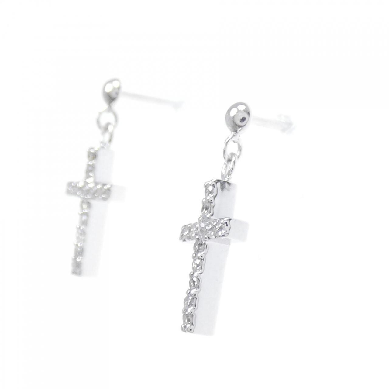K18WG cross Diamond earrings 0.16CT