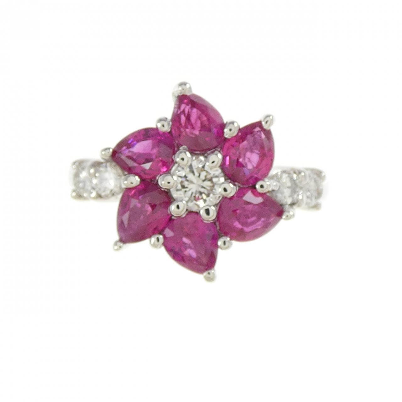 PT900 フラワー ルビー リング 1.95CT
