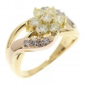 K18YG/PT900/K18PG フラワー ダイヤモンド リング 0.58CT