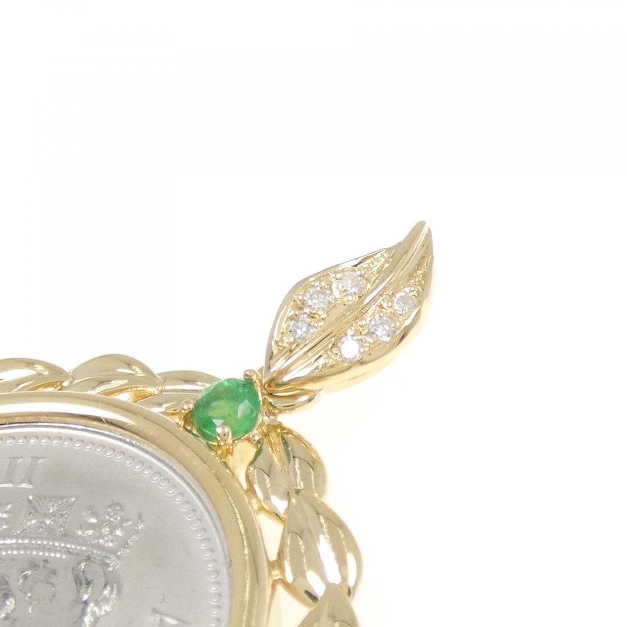 K18YG(枠) エメラルド コイン ペンダント 0.24CT