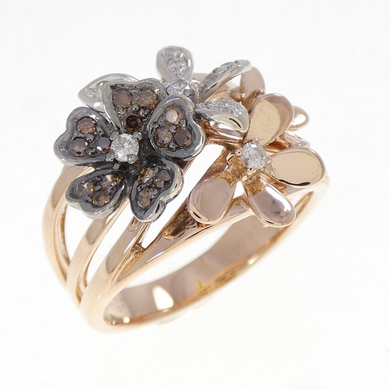 K18スリーカラー フラワー ダイヤモンド リング 0.40CT