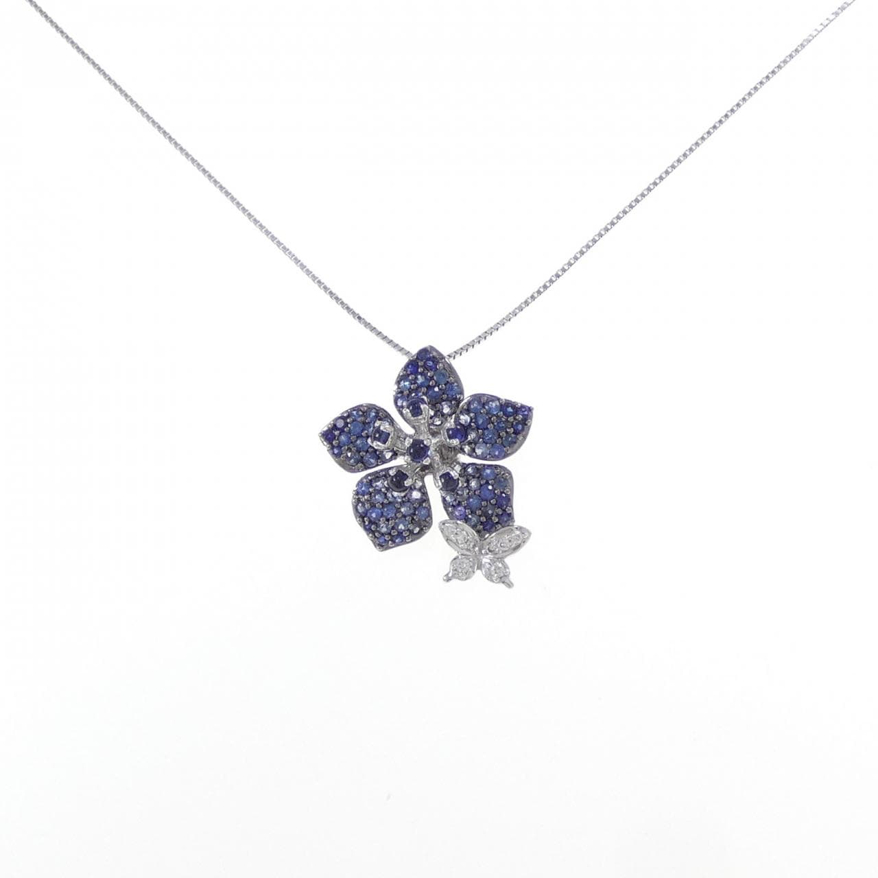 K18WG/K18BG フラワー×バタフライ サファイヤ ネックレス 2.02CT