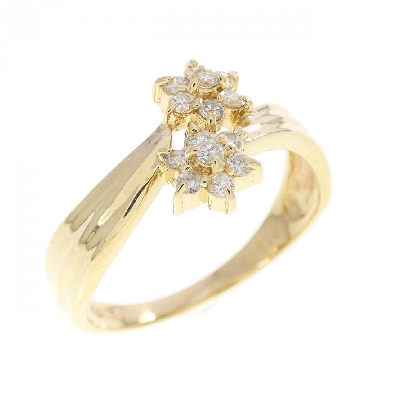 K18YG フラワー ダイヤモンド リング 0.18CT