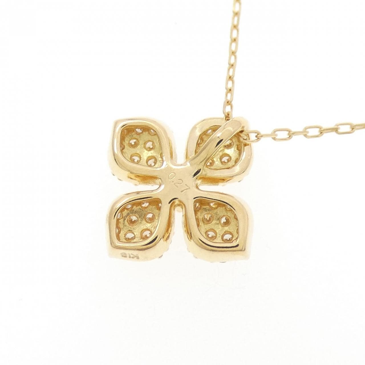 K18YG フラワー パヴェ ダイヤモンド ネックレス 0.27CT
