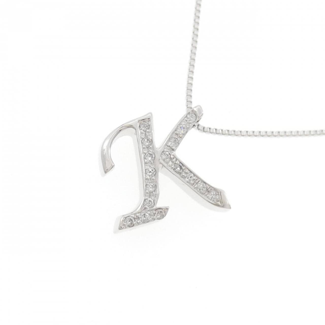K18WG イニシャルK ダイヤモンド ネックレス 0.17CT