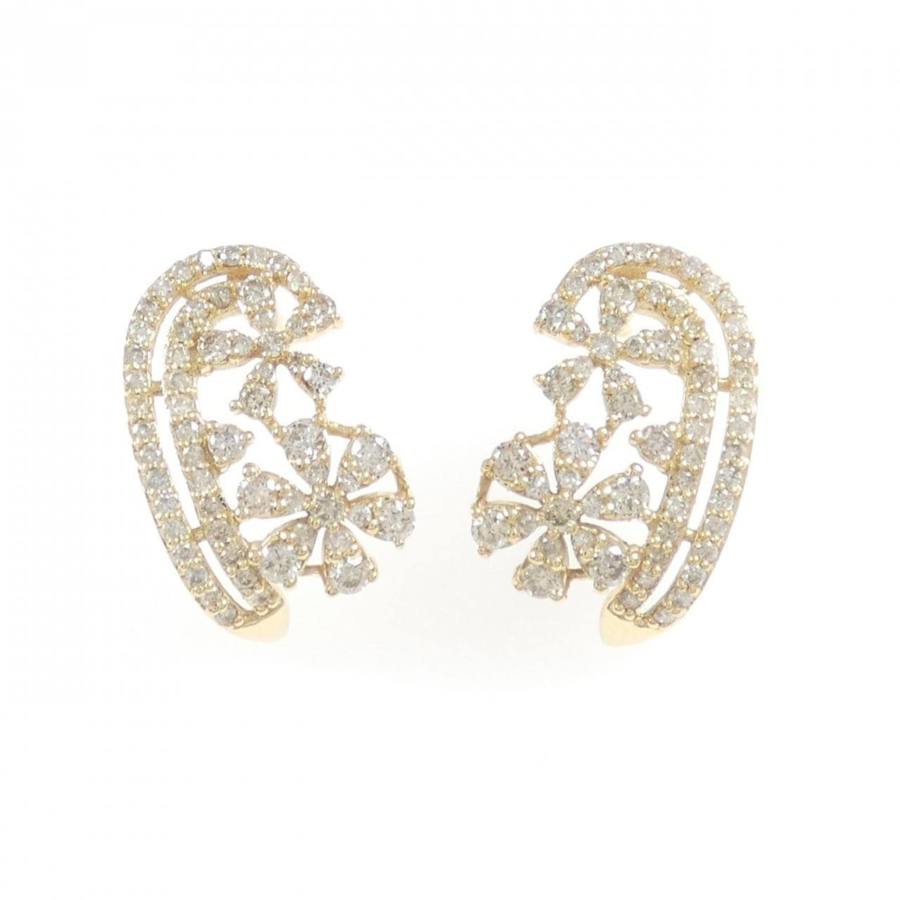K18YG フラワー ダイヤモンド ピアス 0.70CT