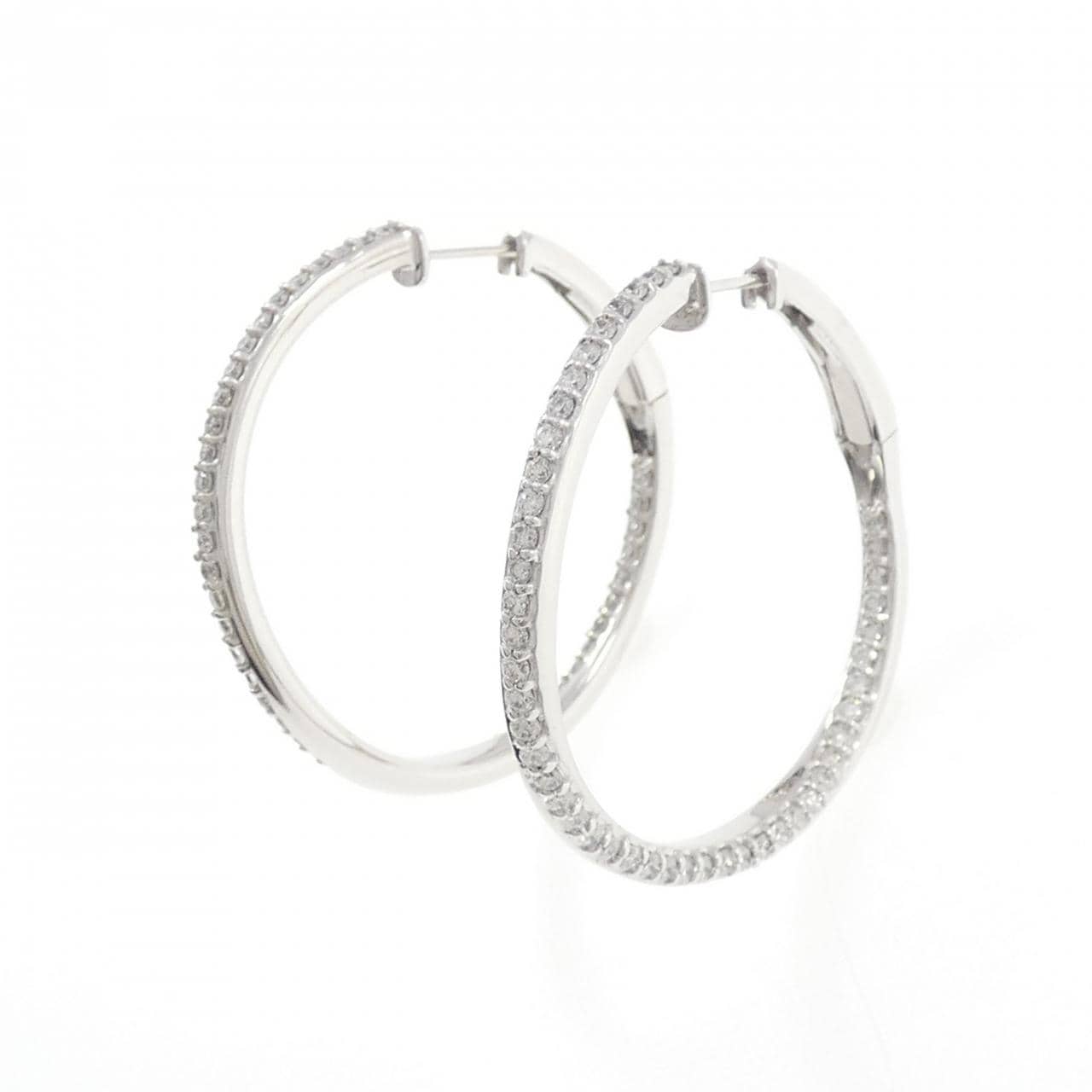 K18WG フープ ダイヤモンド ピアス 1.20CT