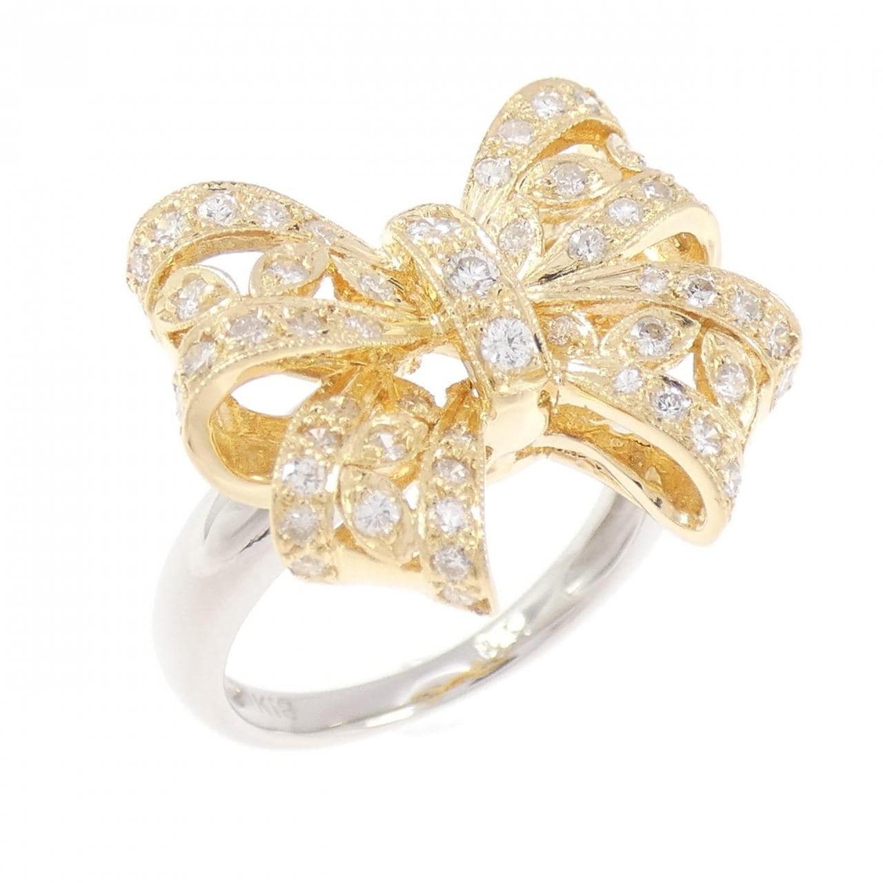 K18YG/PT900 リボン ダイヤモンド リング 0.41CT