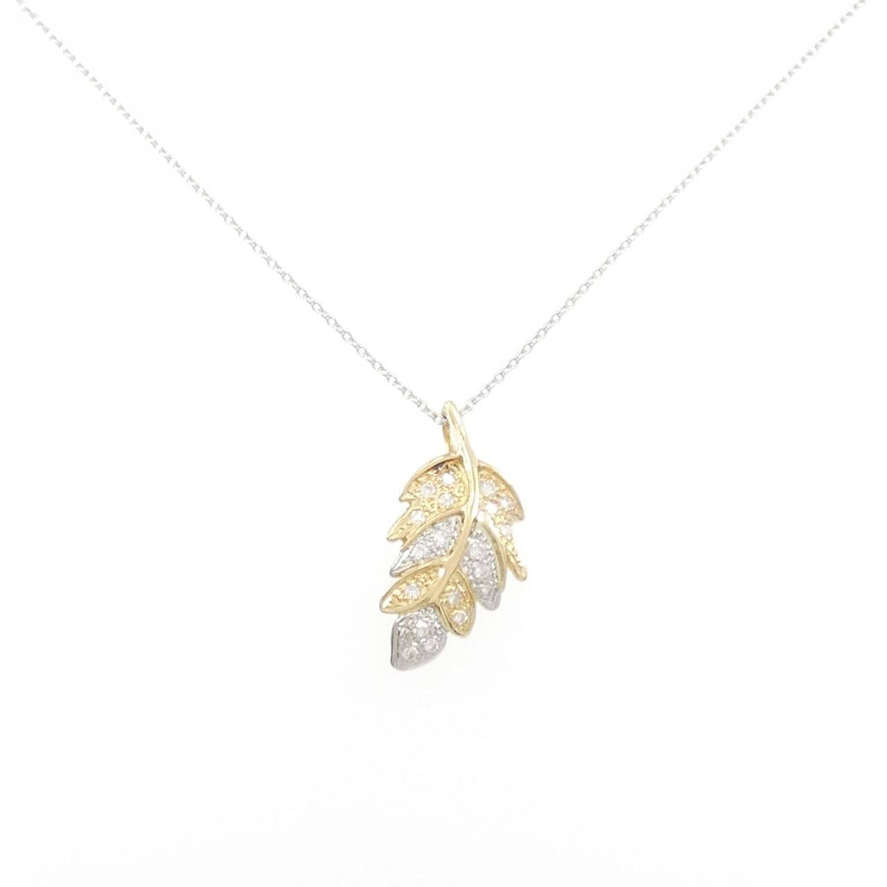 K18/PT/K18WG リーフ ダイヤモンド ネックレス 0.13CT