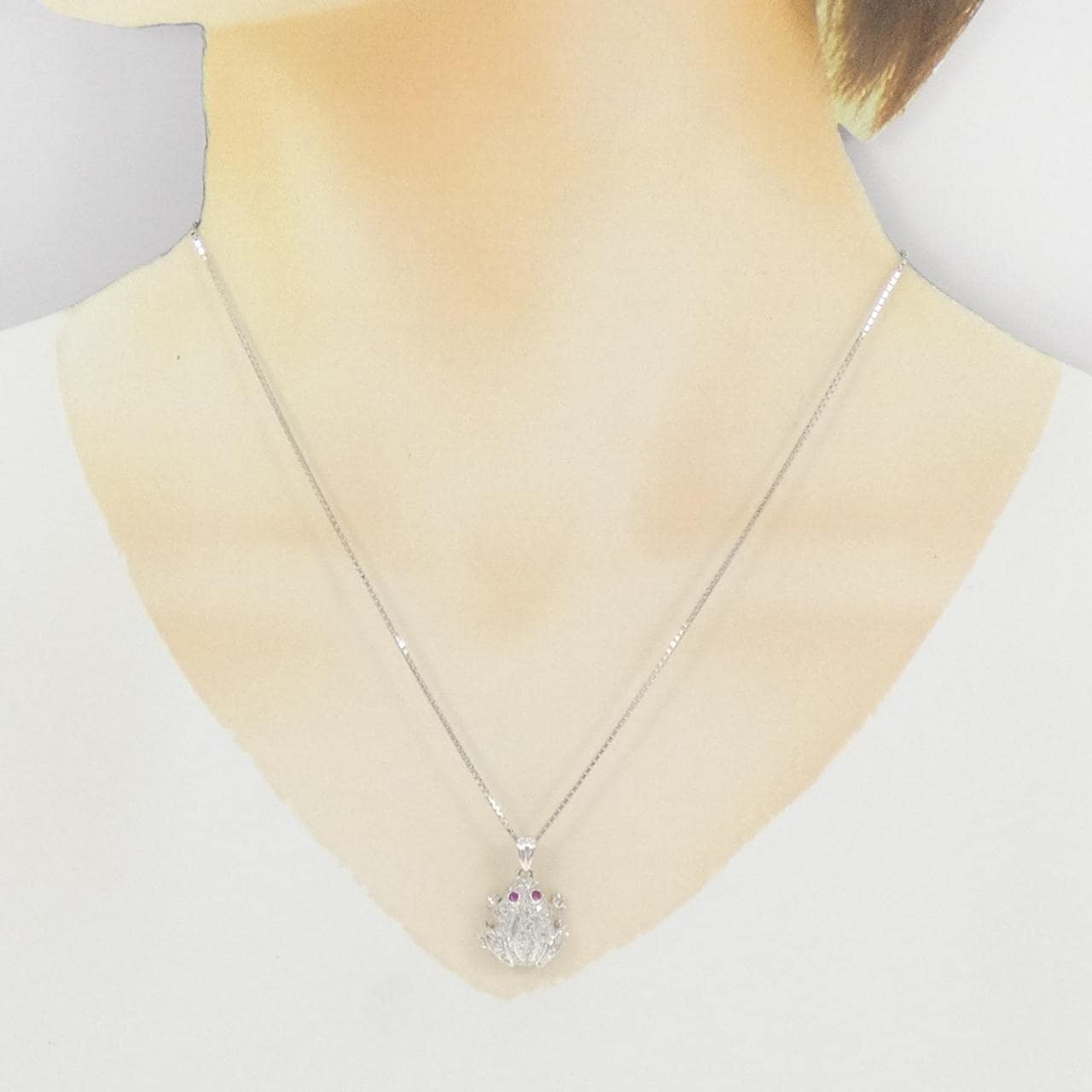 K18WG フロッグ ルビー ネックレス 0.05CT