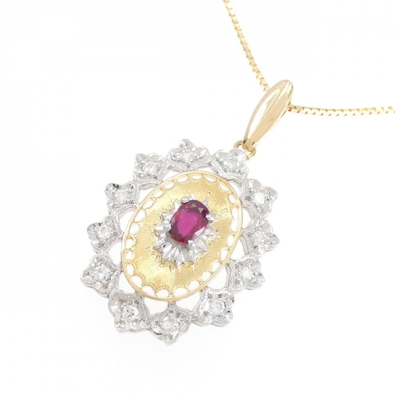 K18YG/PT900 ルビー ネックレス 0.22CT