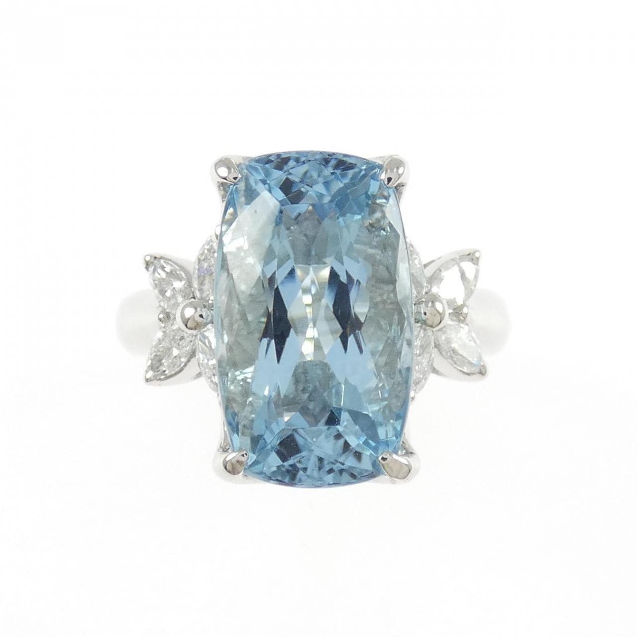 PT900 フラワー アクアマリン リング 6.59CT