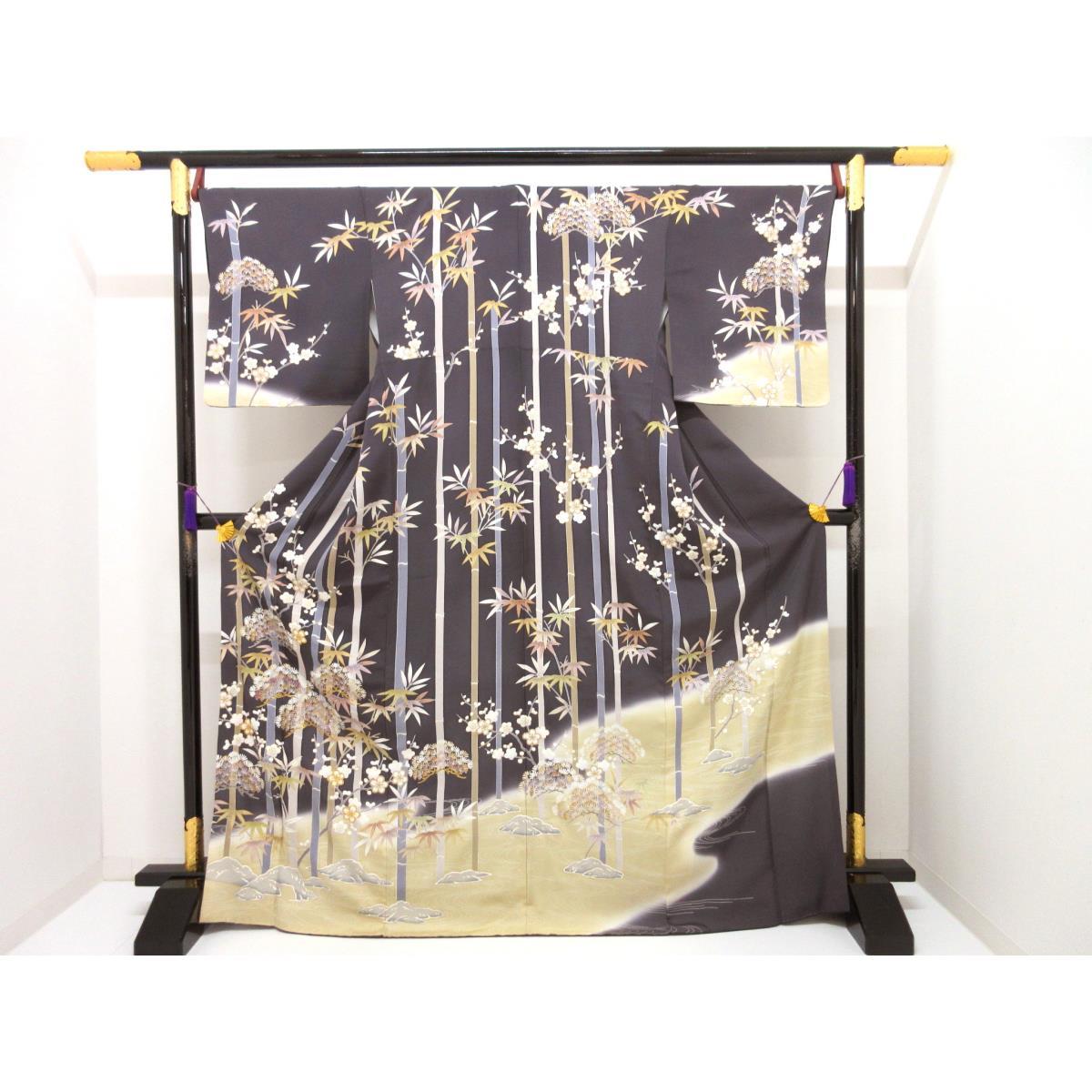 訪問着　友禅金彩加工　刺繍入りボカシ染