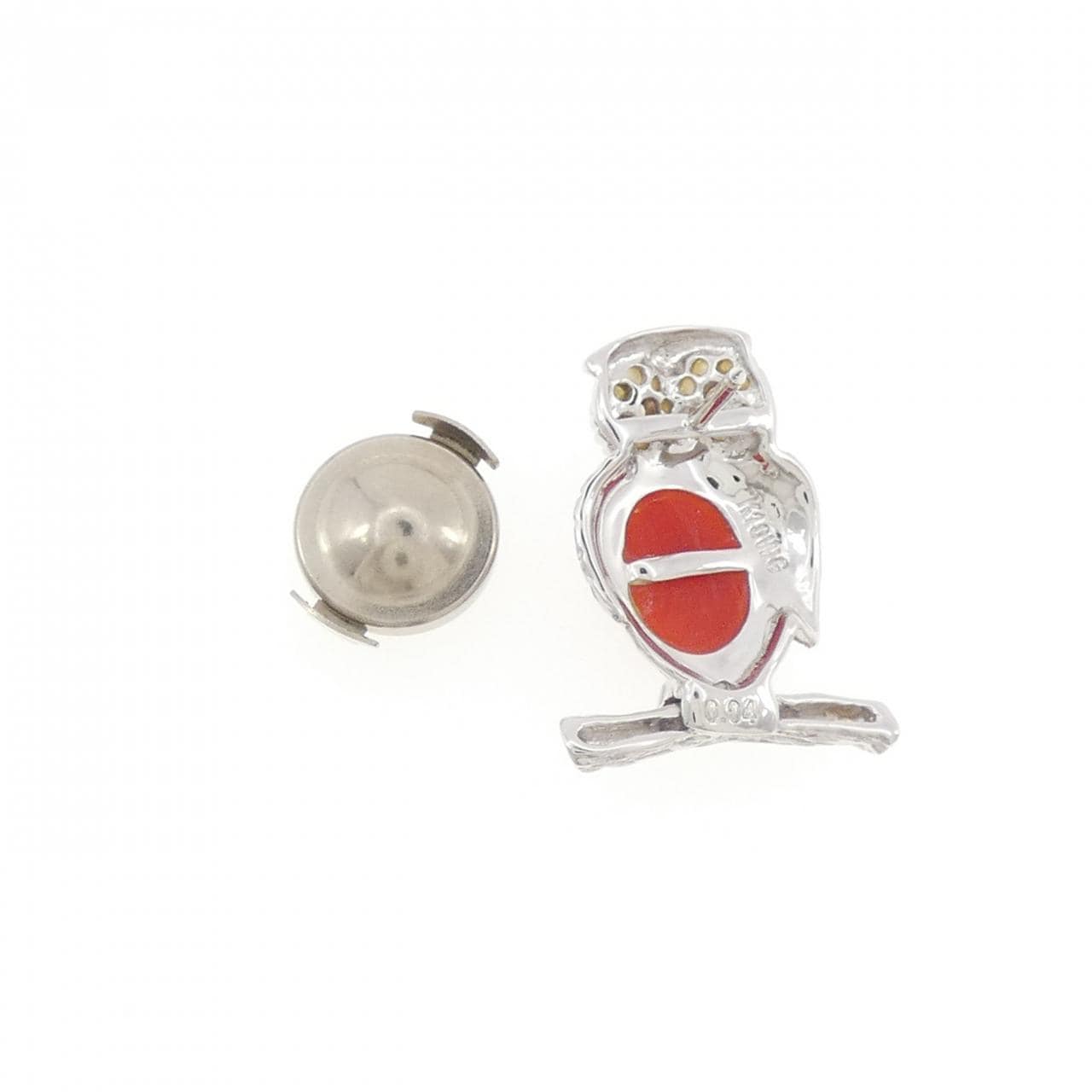 K18WG Owl Color Stone Brooch