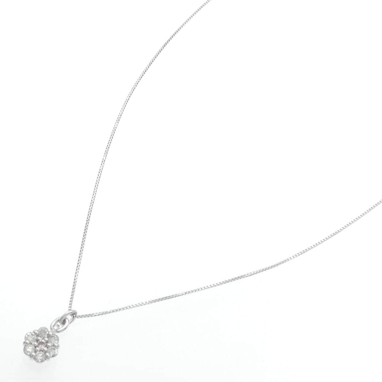 K18WG フラワー ダイヤモンド ネックレス 0.23CT