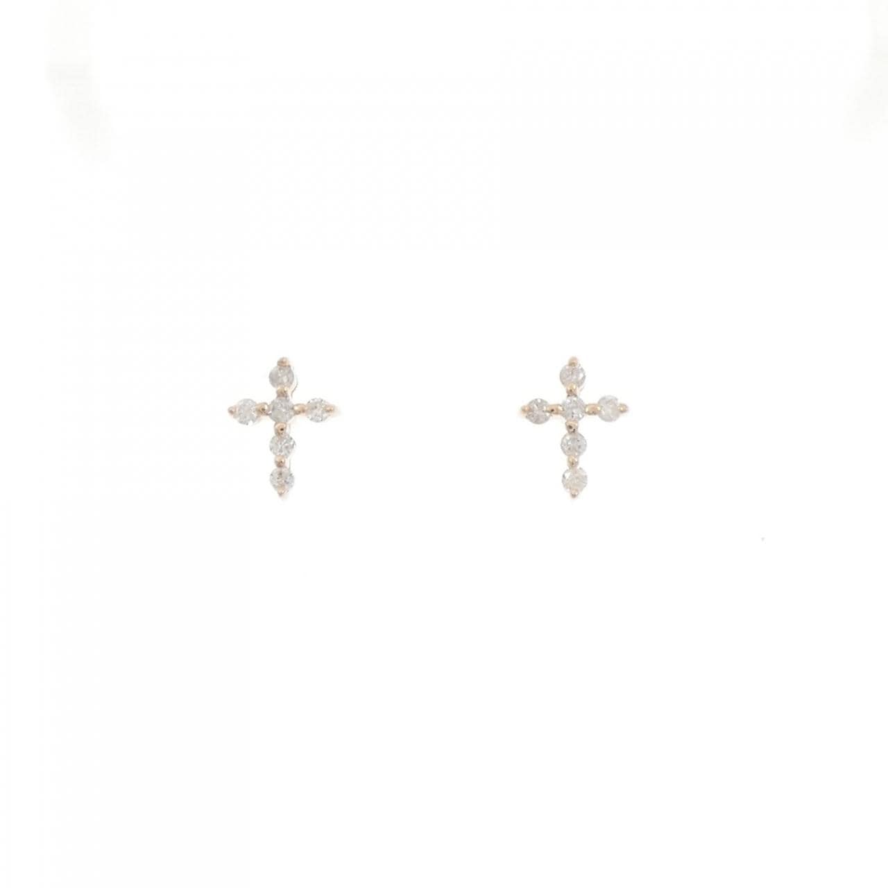 K18PG クロス ダイヤモンド ピアス 0.12CT