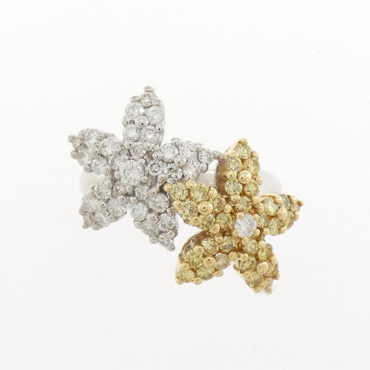 K18YG/K18WG フラワー ダイヤモンド リング 1.34CT