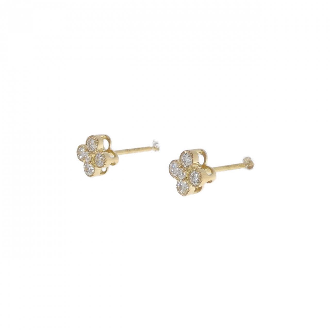 [再加工款] K18YG花朵鑽石耳環0.20CT