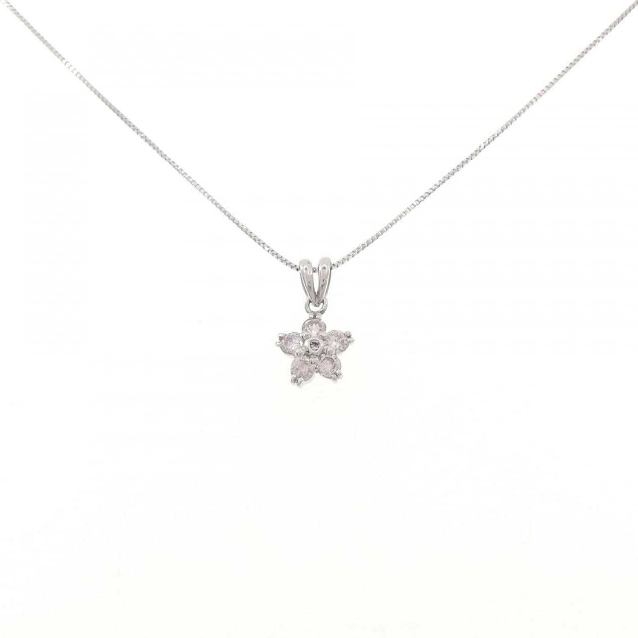 K18WG フラワー ダイヤモンド ネックレス 0.30CT