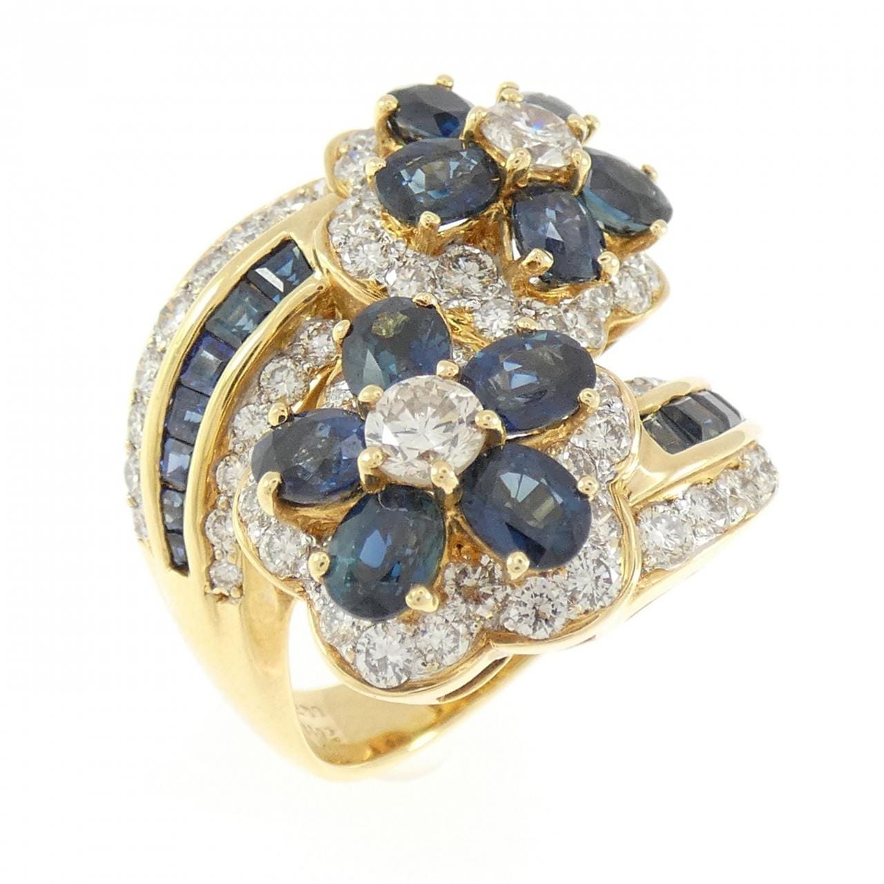 K18YG/K18WG フラワー サファイヤ リング 4.92CT