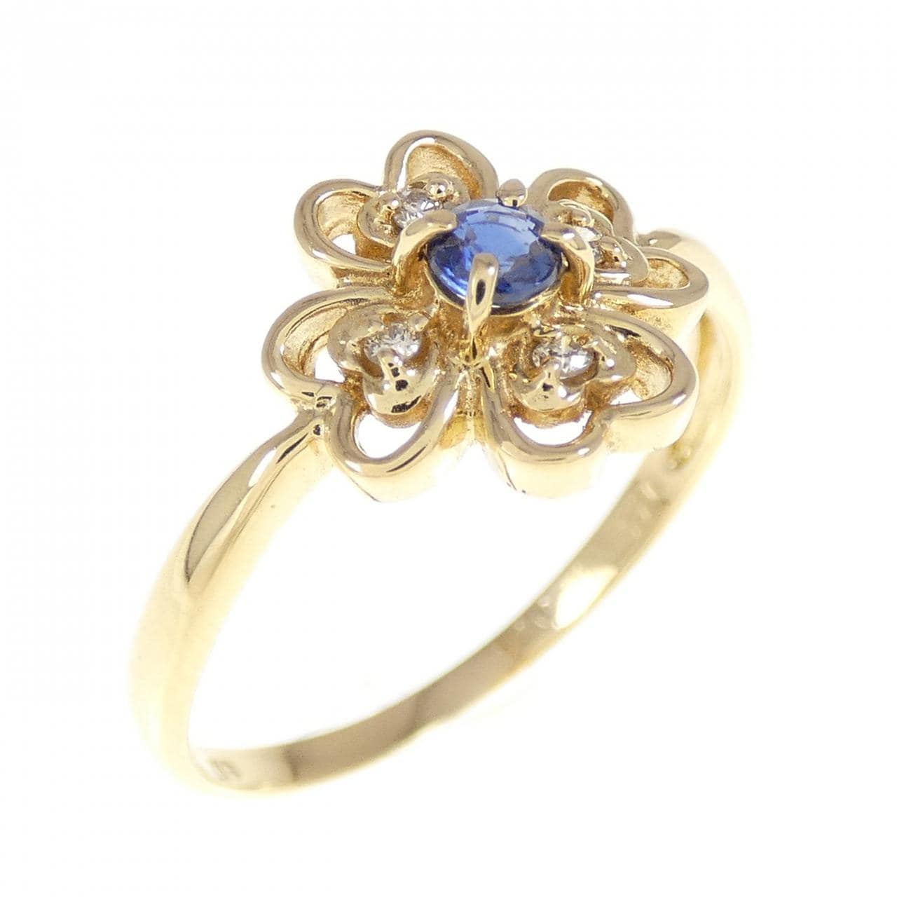 K18YG ハート×フラワー サファイヤ リング 0.14CT