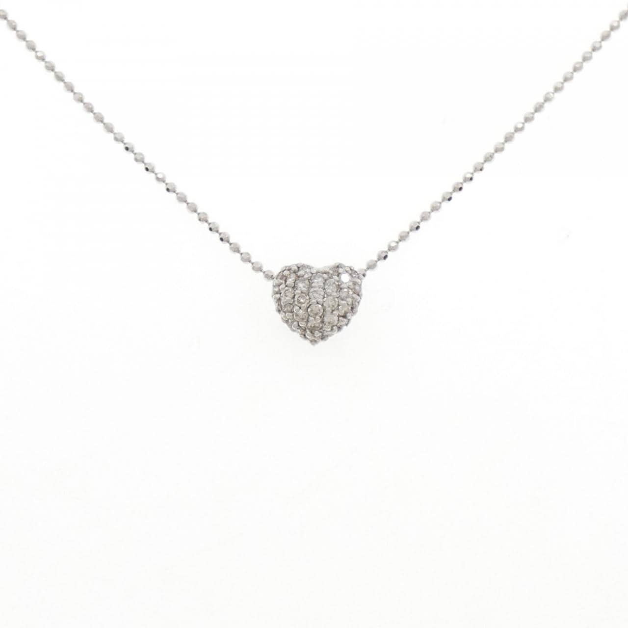 K18WG ハート パヴェ ダイヤモンド ネックレス 0.25CT
