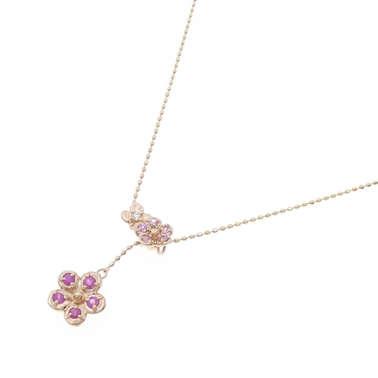 K14PG/K18PG フラワー ルビー ネックレス