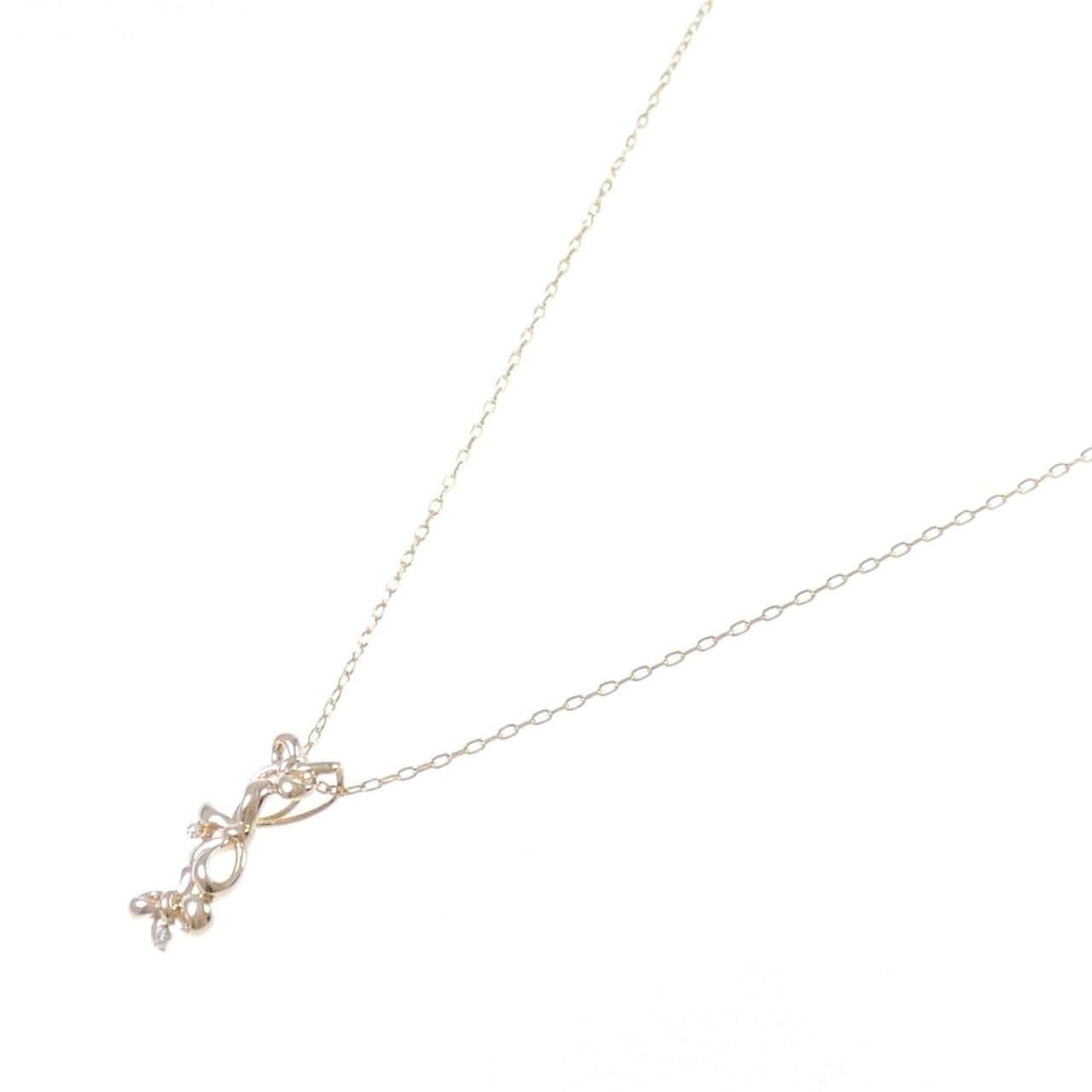 K18PG リボン ダイヤモンド ネックレス 0.01CT