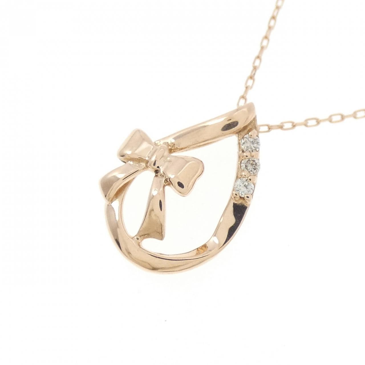 K10PG リボン ダイヤモンド ネックレス 0.02CT