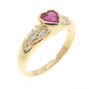 K18YG ハート ルビー リング 0.32CT
