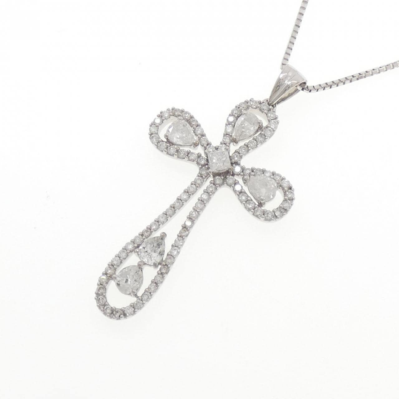 K18WG クロス ダイヤモンド ネックレス 2.00CT