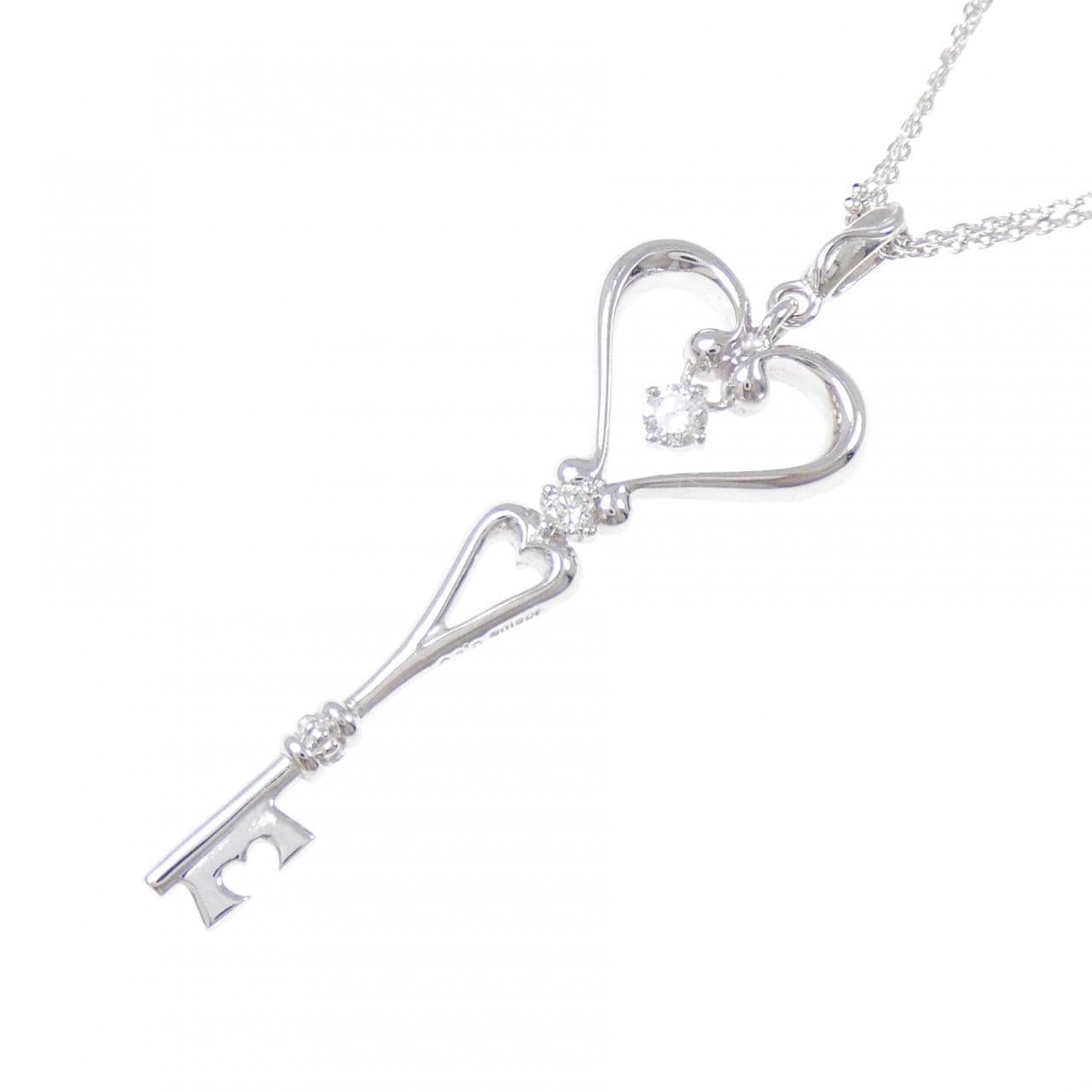 K18WG キー×ハート ダイヤモンド ネックレス 0.15CT