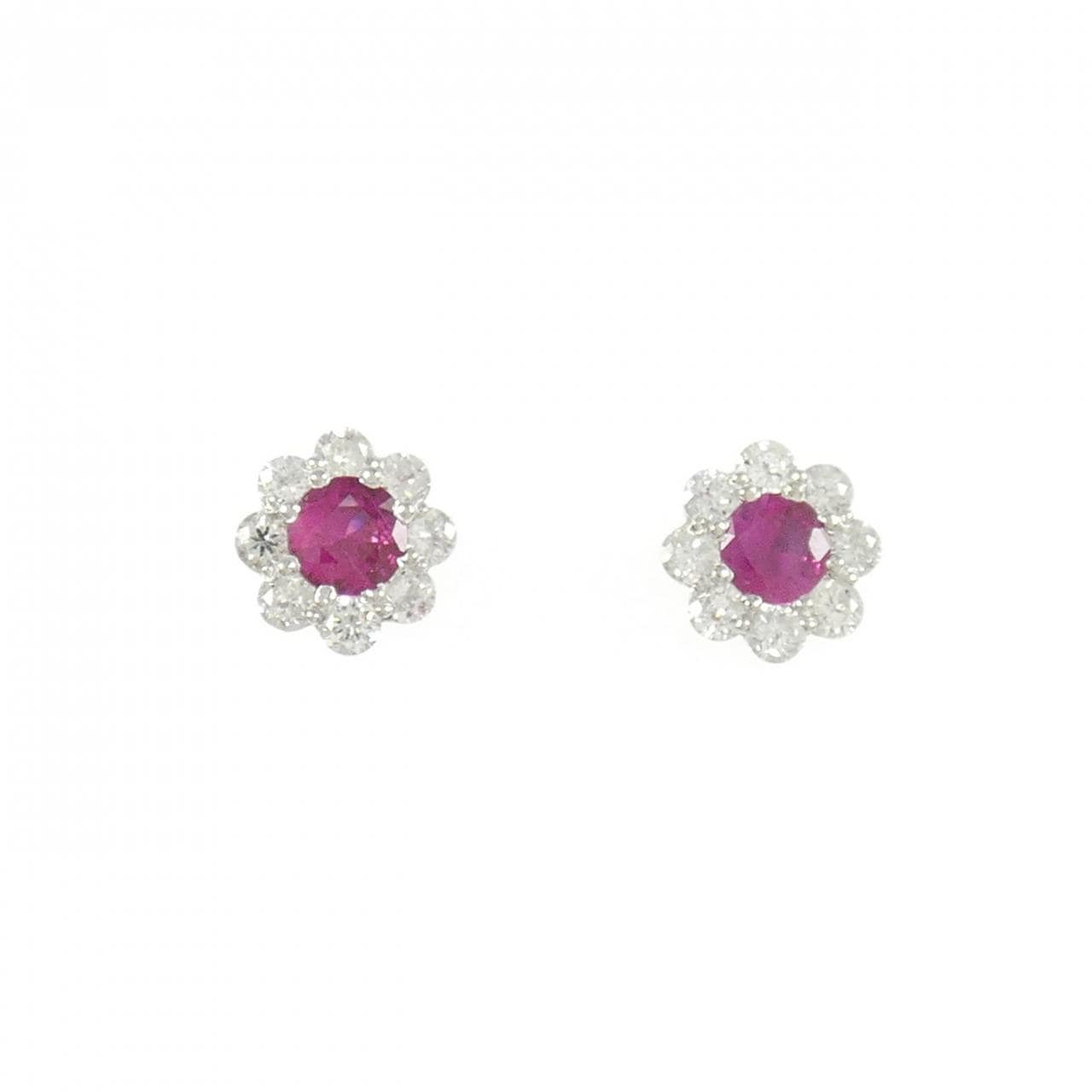 PT900 フラワー ルビー ピアス