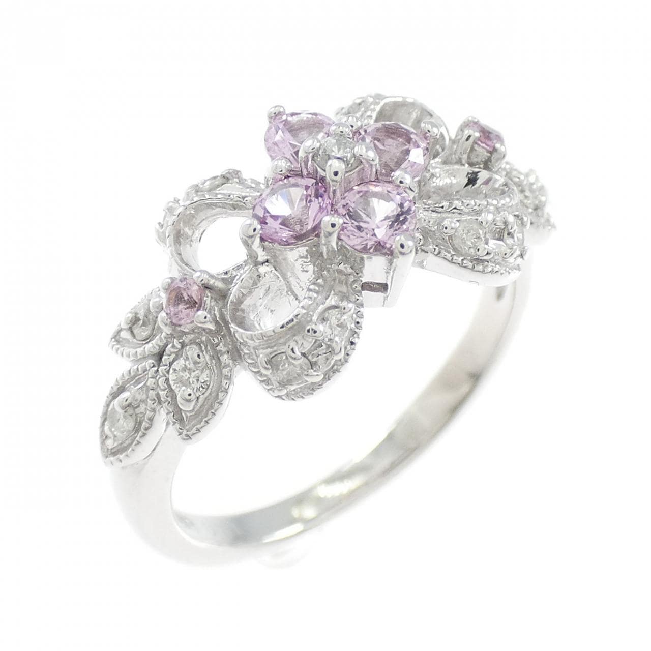 K18WG フラワー サファイヤ リング