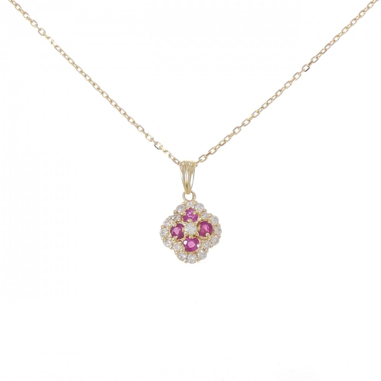 K18YG フラワー ルビー ネックレス