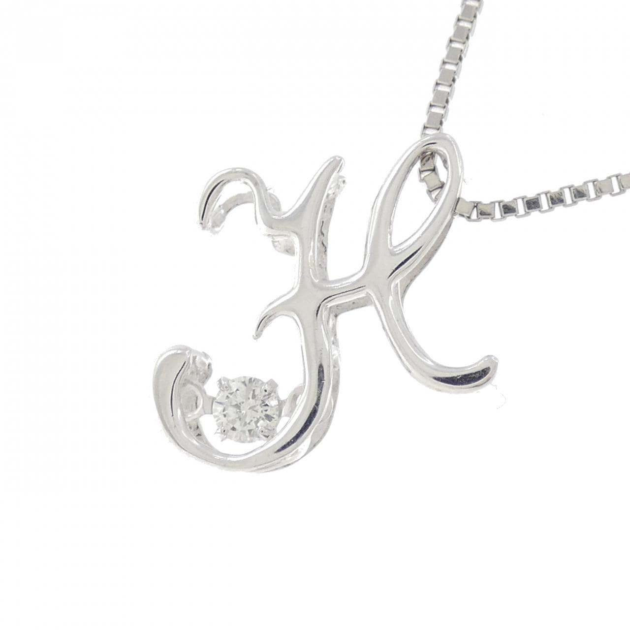 K18WG/PT850 Initial H Diamond Necklace 0.05CT