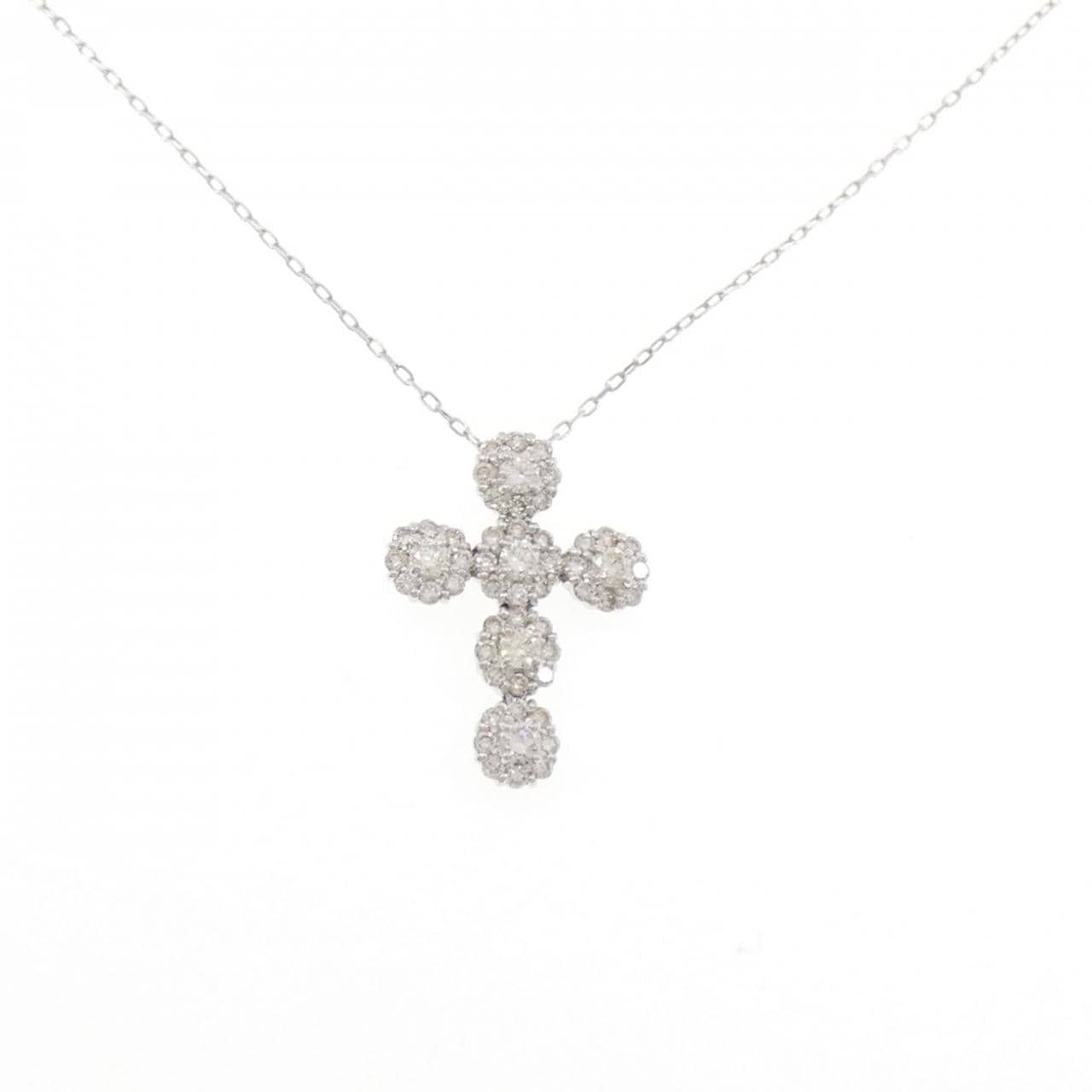 K18WG クロス ダイヤモンド ネックレス 1.03CT