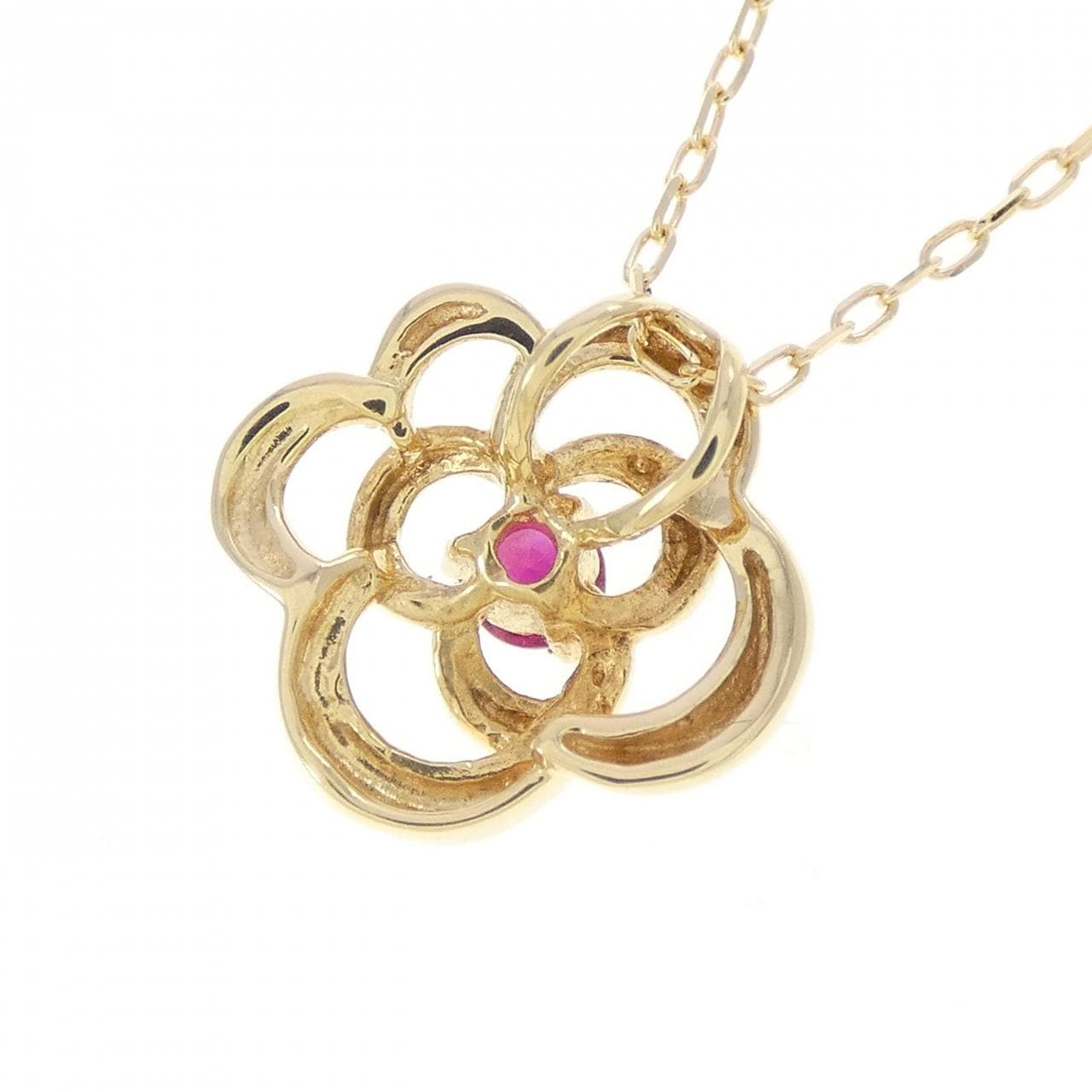 K18YG フラワー ルビー ネックレス 0.11CT