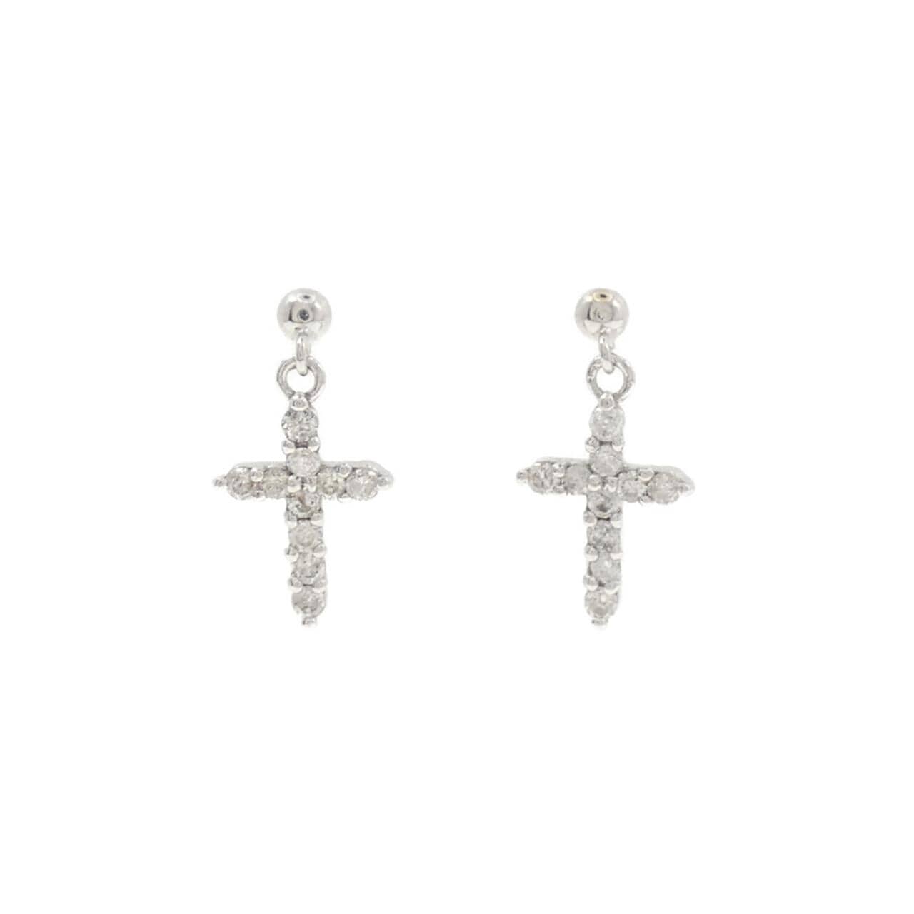 K14WG クロス ダイヤモンド ピアス 0.30CT