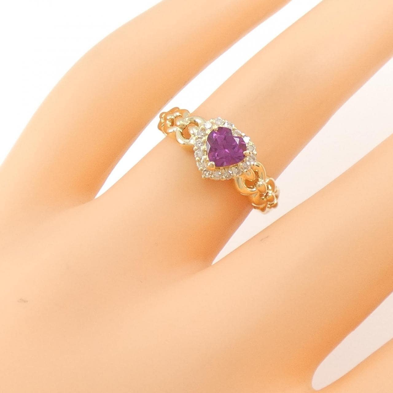 K18YG heart Garnet ring