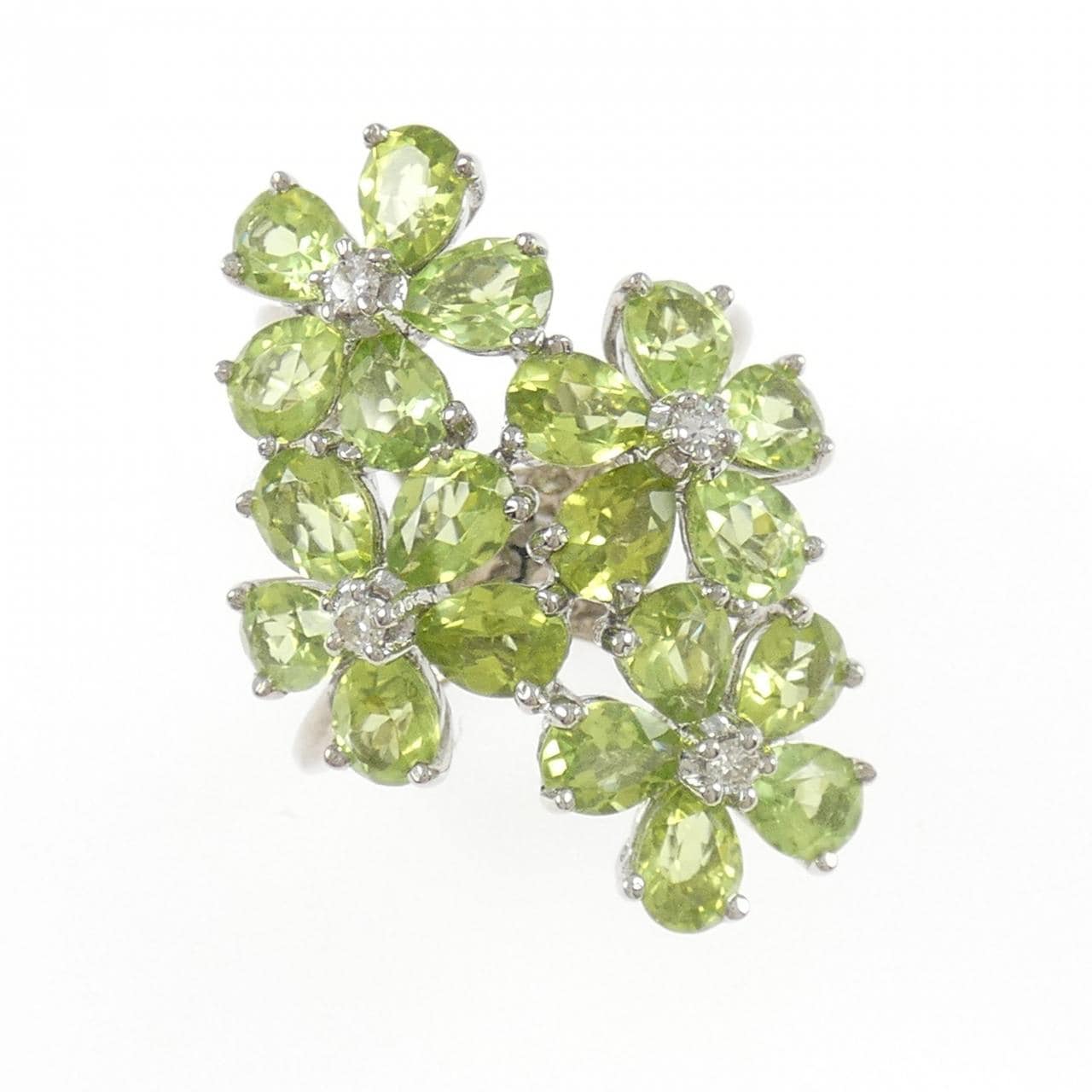 750WG フラワー ペリドット リング 10.40CT
