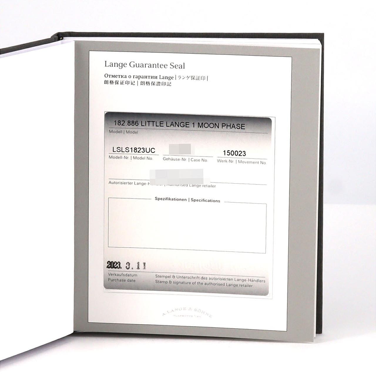 ランゲ&ゾーネ リトルランゲ1ムーンフェイズ WG/D 182.886/LSLS1823UC WG 手巻