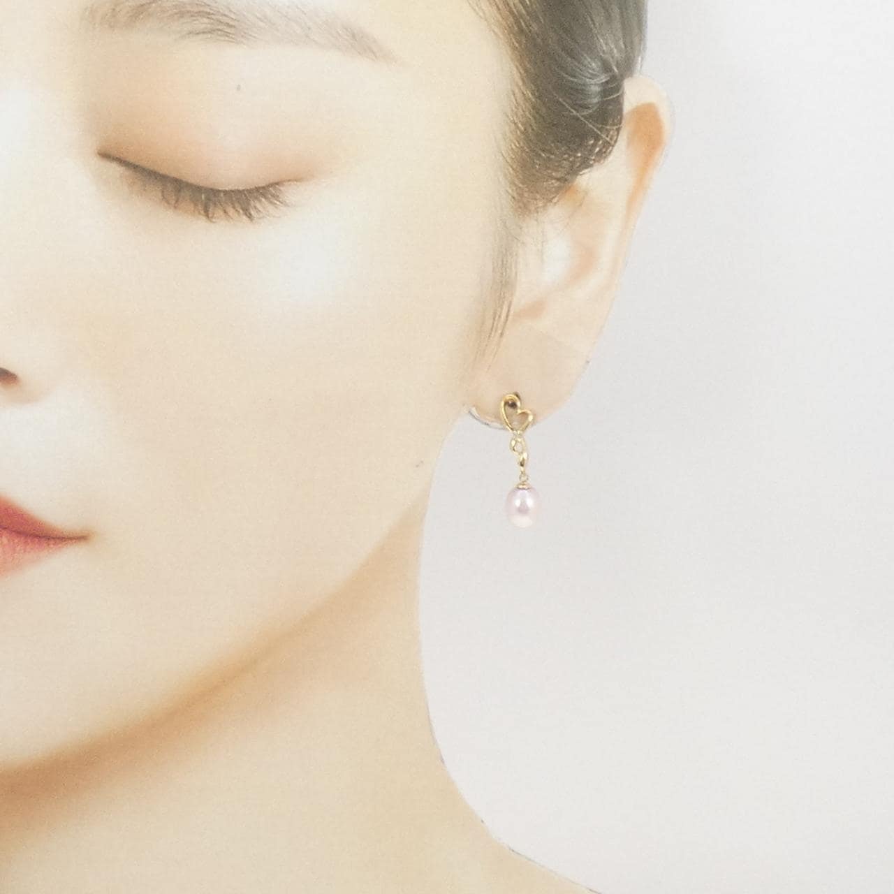 K18YG ハート 淡水パール ピアス