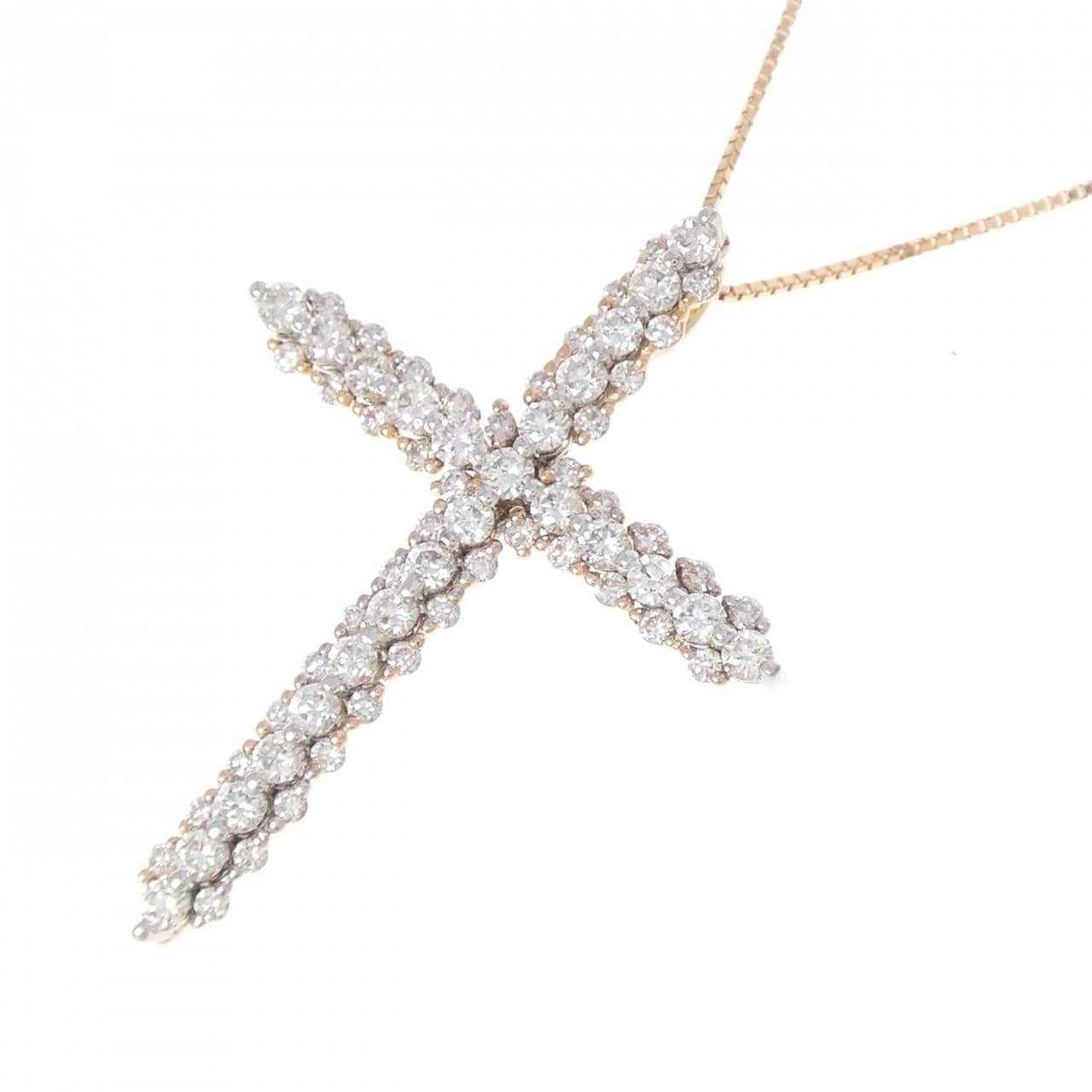K18PG クロス ダイヤモンド ネックレス 1.25CT