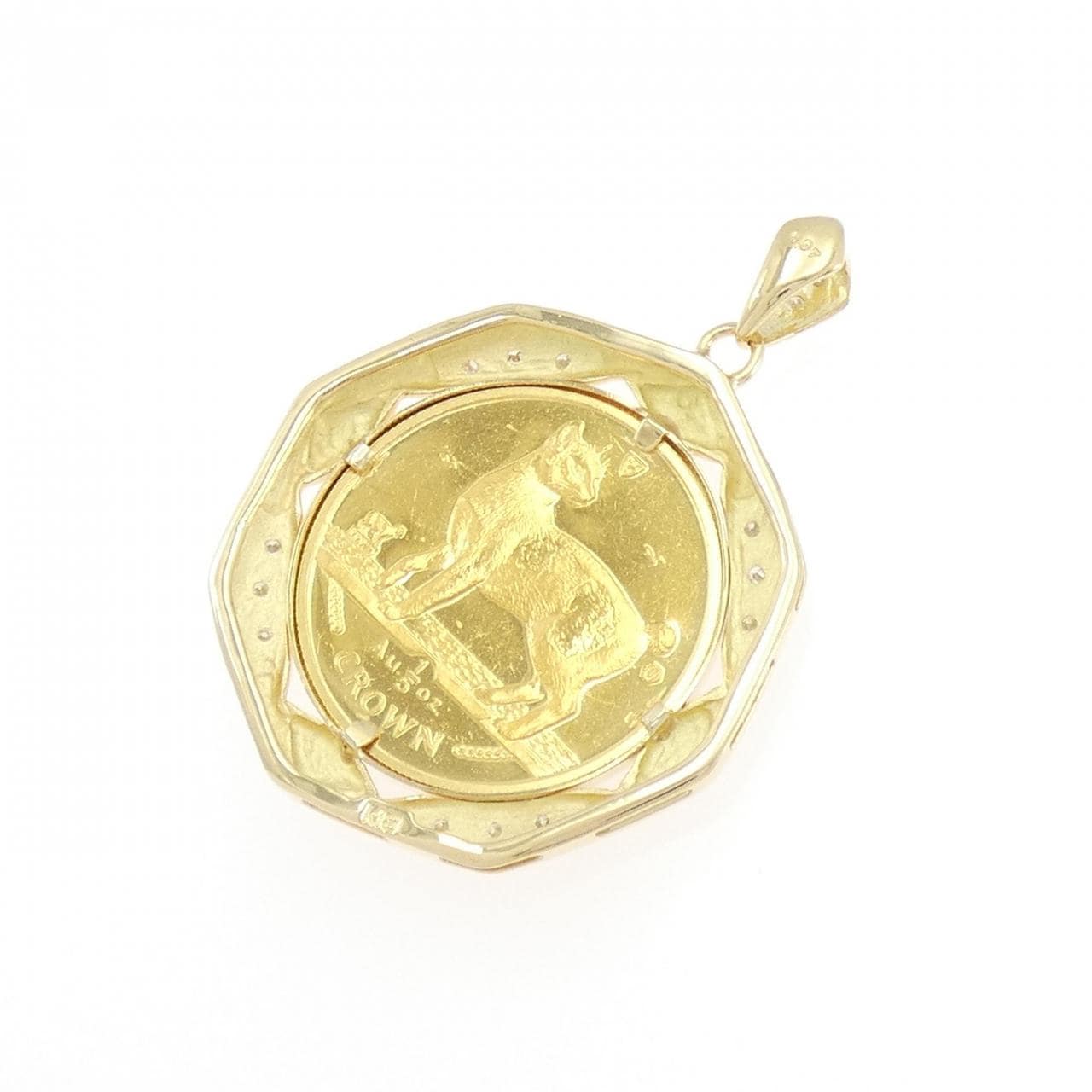 K18YG(枠) ダイヤモンド コイン ペンダント 0.07CT