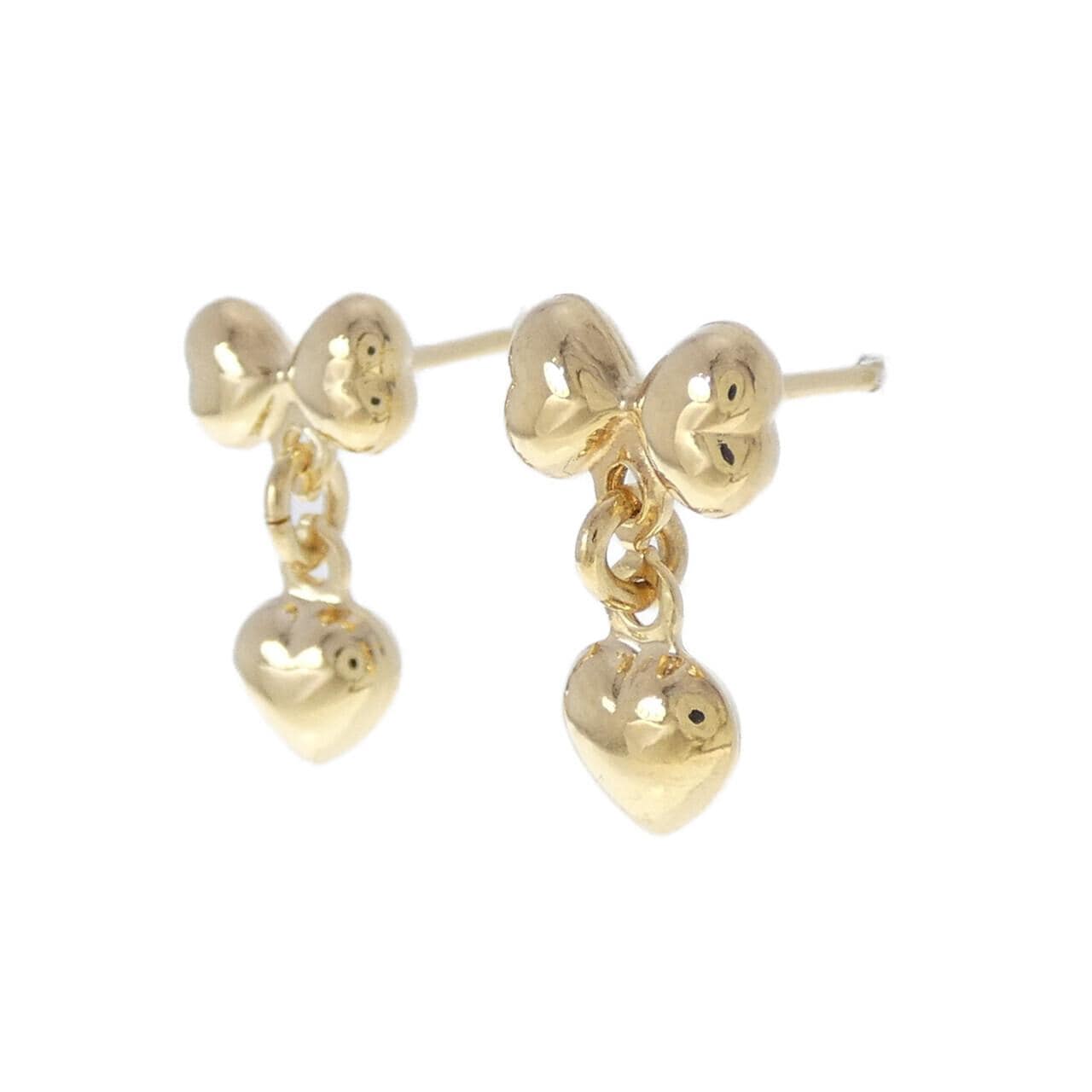 K18YG/750YG リボン×ハート ピアス