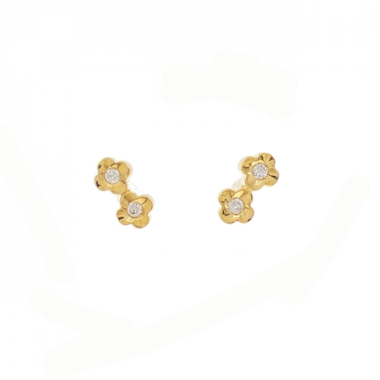 750YG フラワー ダイヤモンド ピアス