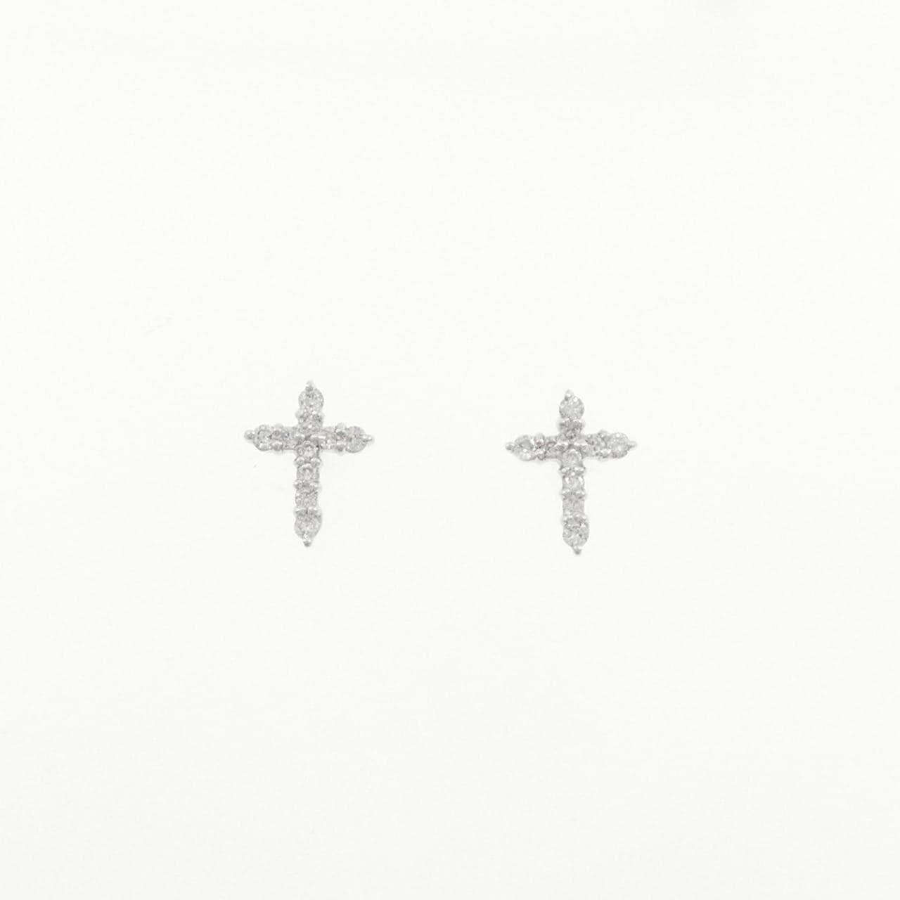K14WG クロス ダイヤモンド ピアス 0.20CT