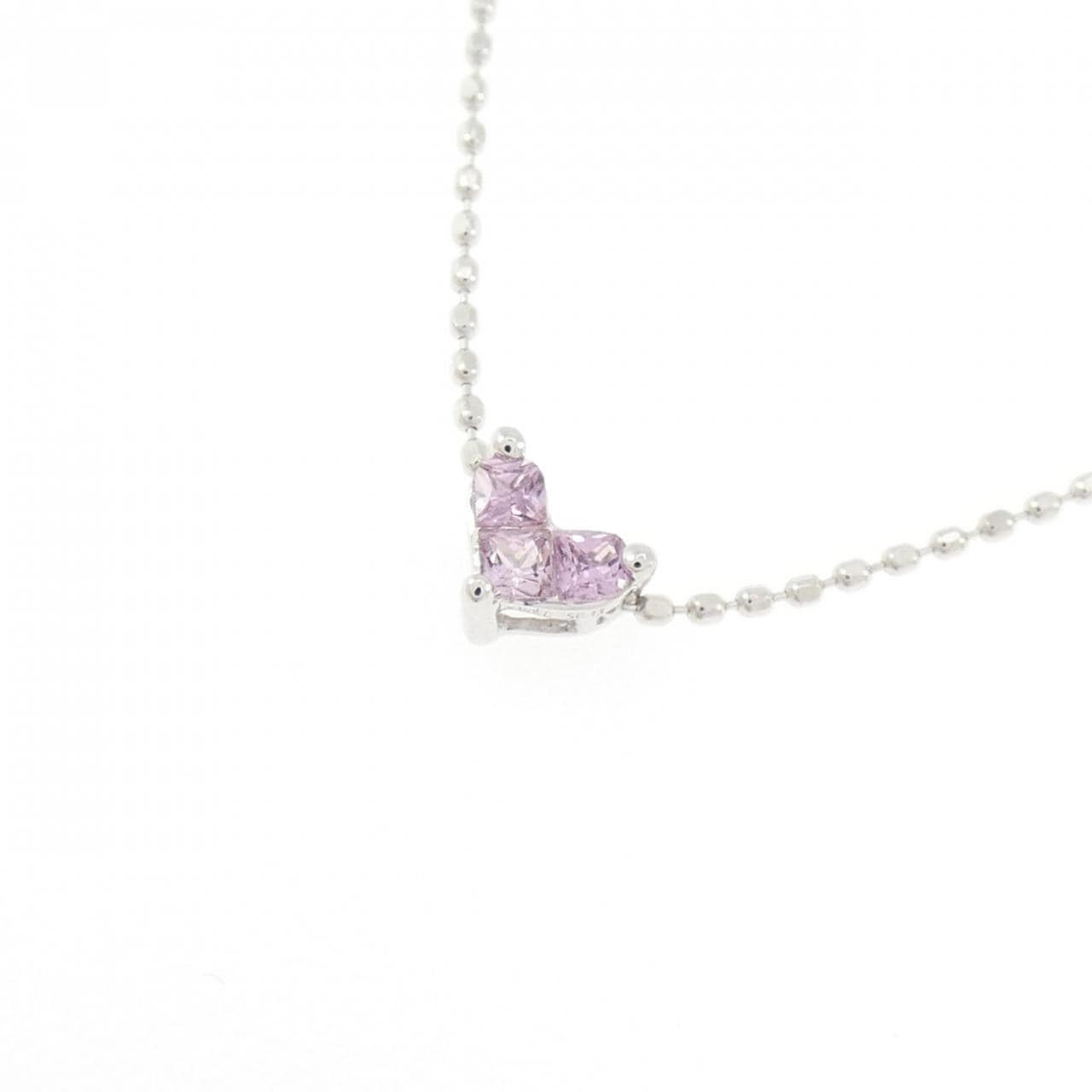 K18WG ハート サファイヤ ネックレス 0.13CT